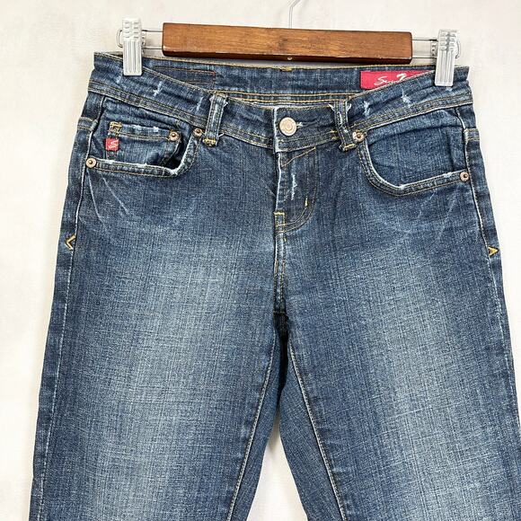 Seven7 Women Flare Jeans Size 25 Low Rise Distressed Boho Festival Y2K Retro - Picture 2 of 12